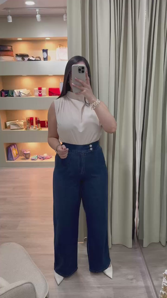 Jean azul vaquero cintura alta estilo casual