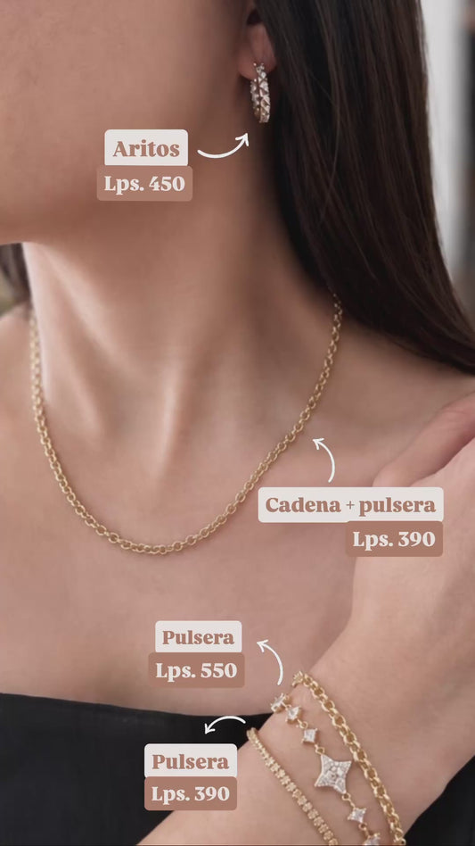 Pulsera de cadena con detalles de circonias y figuras geométricas de circonias