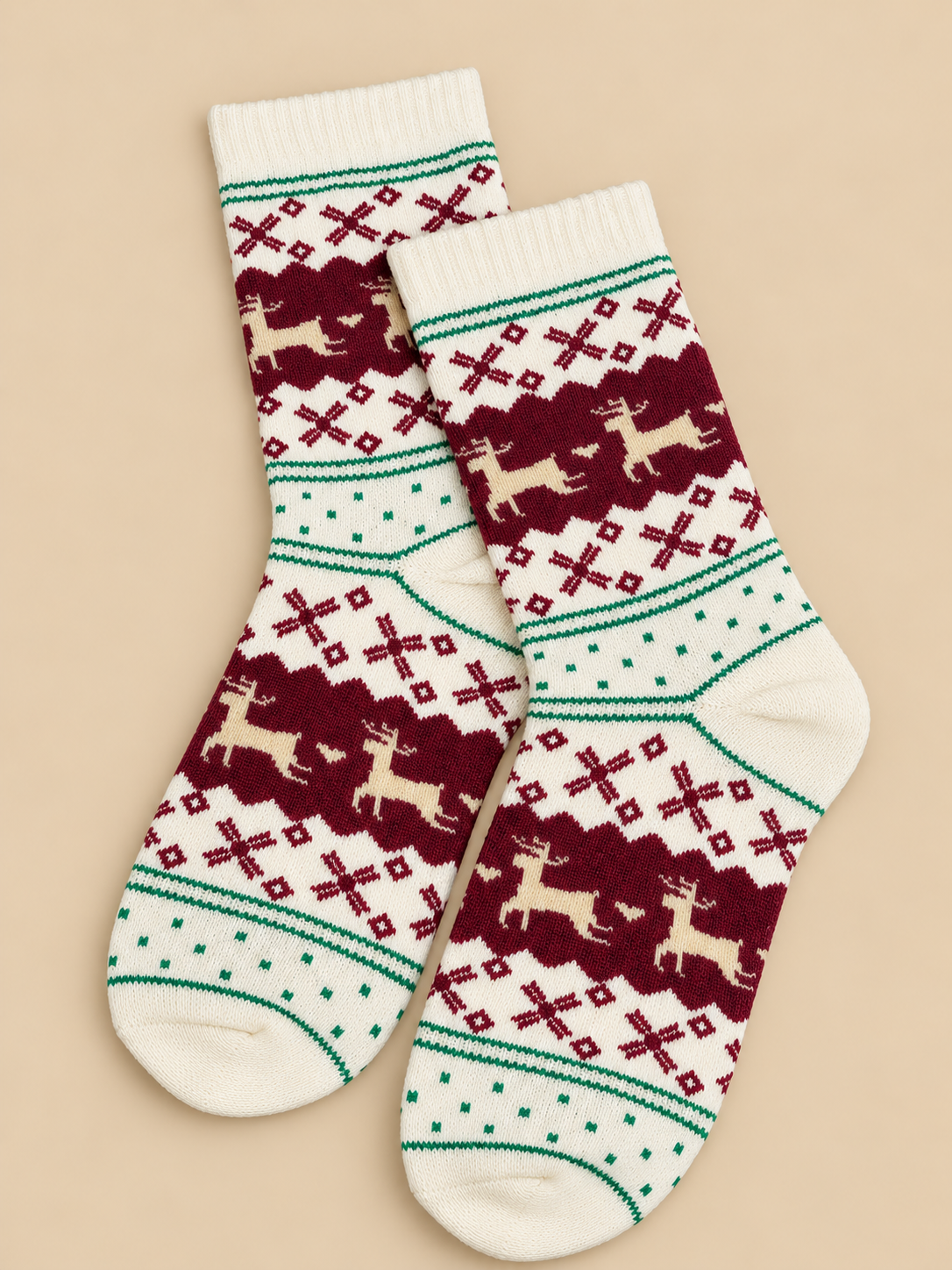 Calcetines de Renos Rojo y Beige