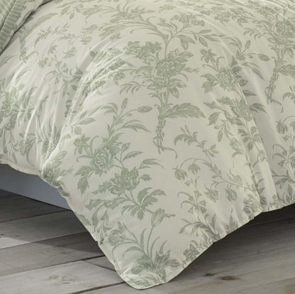 Laura Ashley Home Natalie Sage Cotton Duvet Cover Set 3 Piezas, Verde, King