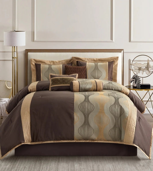 Nanshing Daniella 7-Piece Modern Geometric Comforter Set - King, Cafe