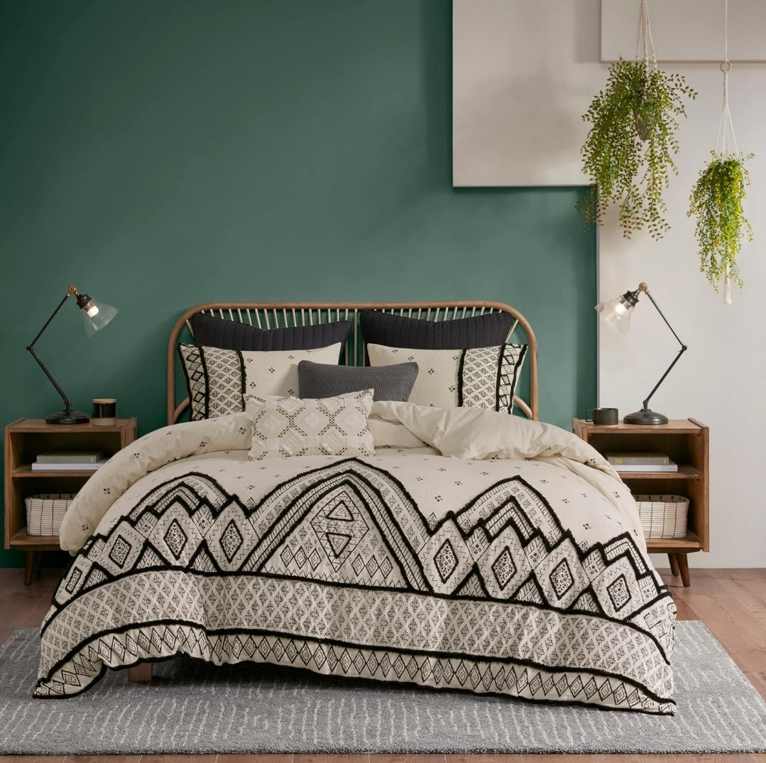 INK+IVY Marta Linen/Cotton Comforter Set King/Cal King Natural 3 Piezas, Beige/Black