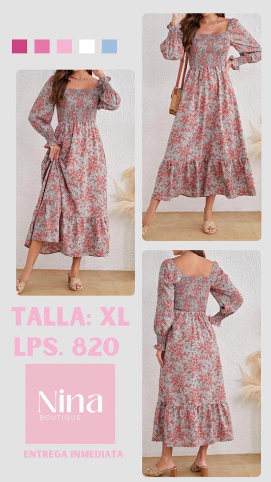 Vestido floral de mangas largas