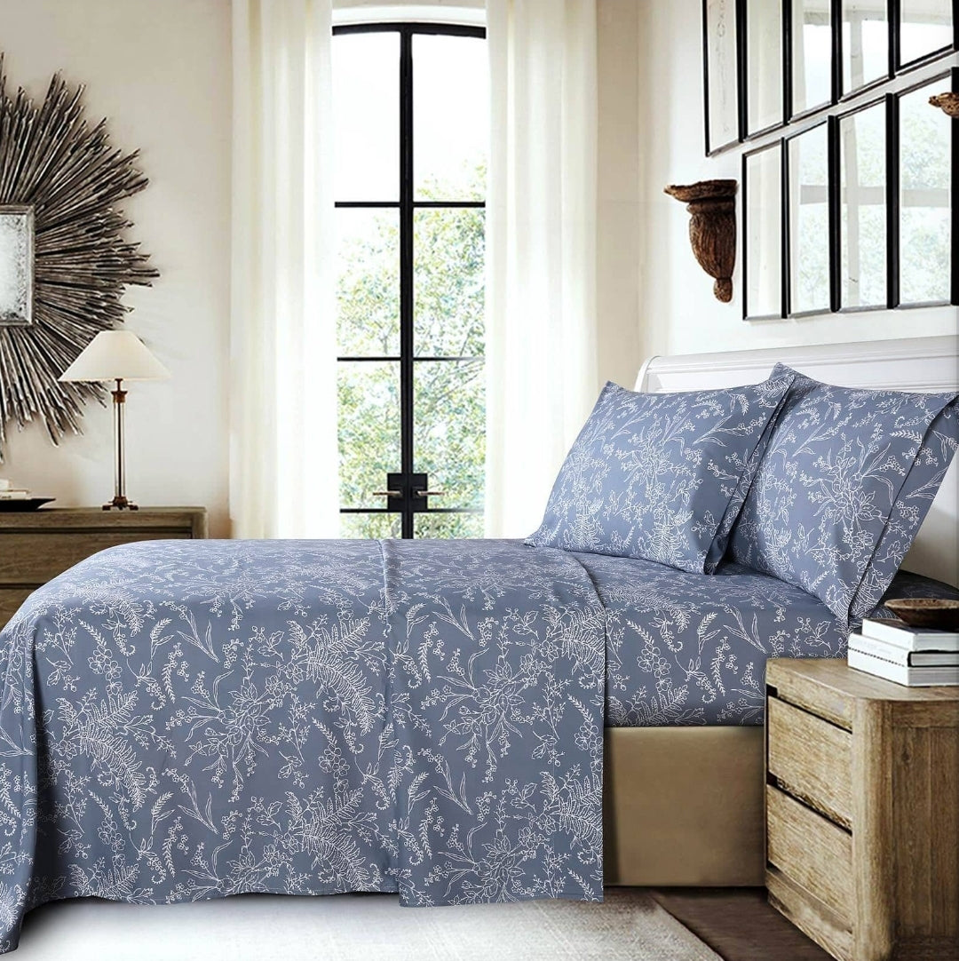 Southshore, oversized quilt set, Winter Brush Sheet Set, 3 piezas,King, Azul
