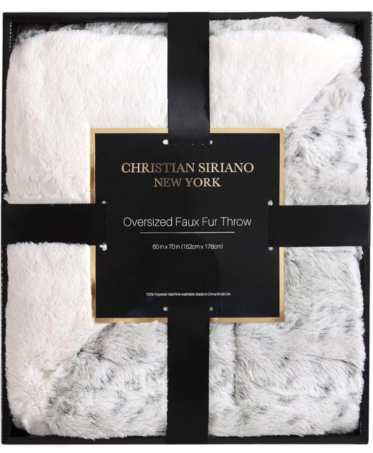 Christian Siriano NY® Snow Leopard Faux Fur Throw in Gift Box, 1-Piece Giftable Throw Blanket, Oeko-TEX Certified Confidence, 1 Sabana Gris