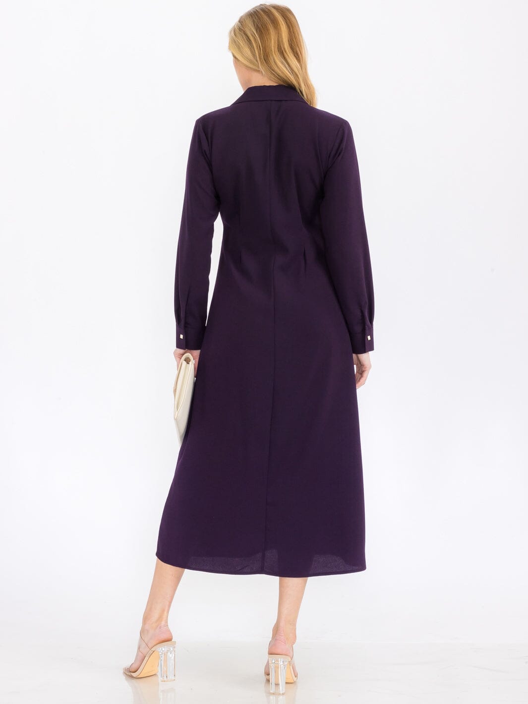 Vestido Manga Larga y de Botones púrpura