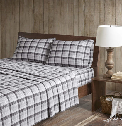 Woolrich Cotton Sheet Set Cottage Charms Print 100% Cotton Flannel Sheets Queen Size Grey Plaid 4 Piezas, Gris Queen