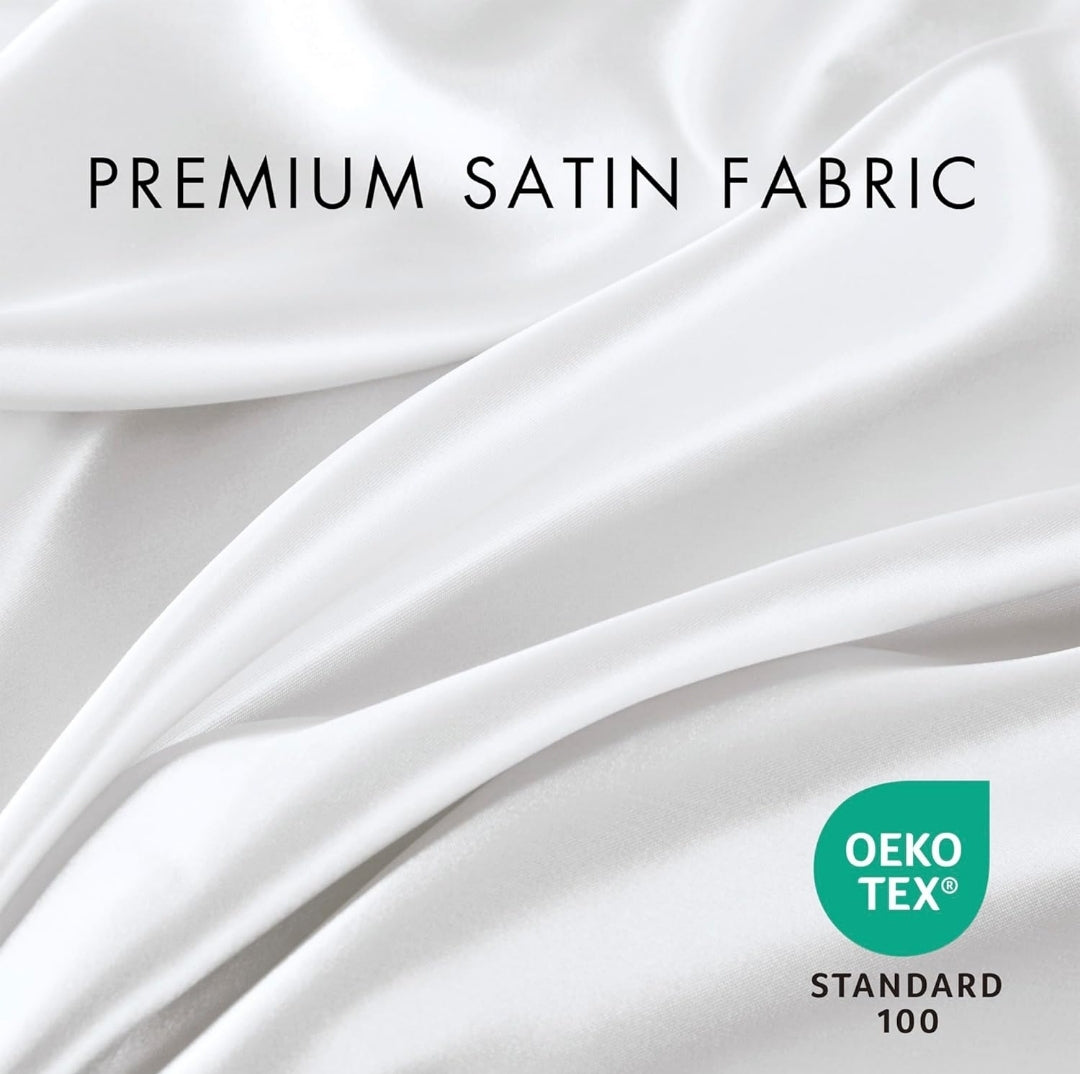 Madison Park Essentials Satin Sheet Set Luxury and Silky with Natural Sheen, Elastic 14" Pocket fits up to 16" Mattress, All Around Elastic - Year-Round Bedding, 6 Piezas, Blanco, King