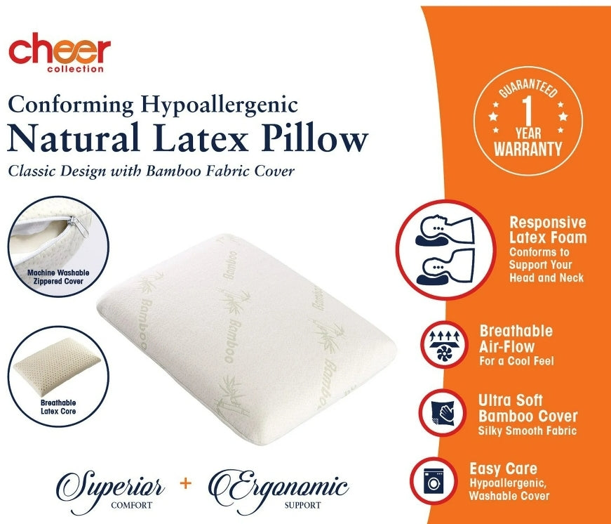 Cheer Collection Latex Foam Pillow for Sleeping with Soft Washable Bamboo Cover, 1 Almohada