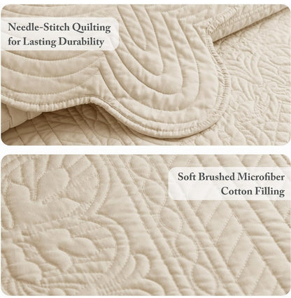 Madison Park Tuscany Quilt Set Damask King/Cal King 108"x96" Medallion Cream, 3 Piezas, King