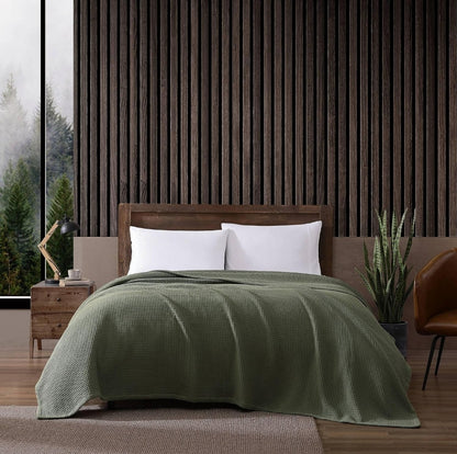 Eddie Bauer Waffle Weave Blanket Green Soft, Medium Weight, Softens Every Wash, Bedding, Bedroom Decor, 1 Colcha Verde, Queen