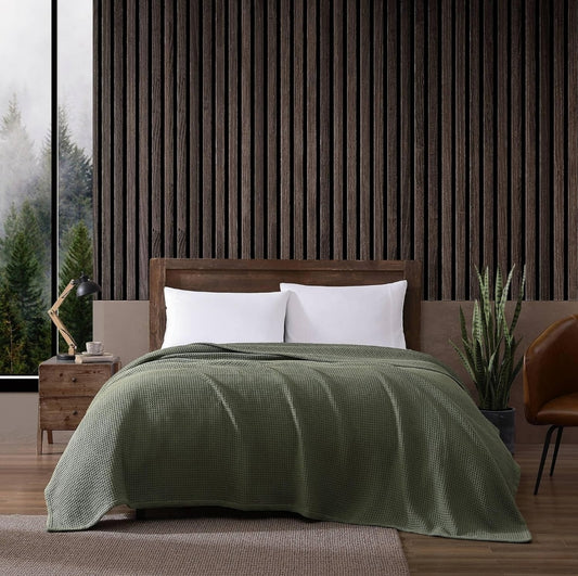 Eddie Bauer Waffle Weave Blanket Green Soft, Medium Weight, Softens Every Wash, Bedding, Bedroom Decor, 1 Colcha Verde, Queen