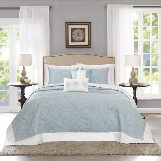 Madison Park Ashbury Bedspread Set, Azul, 120 in x 118 in, 5 Piezas, King