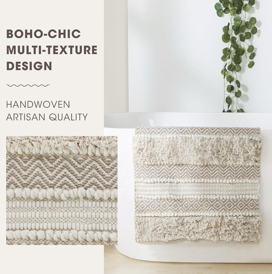 INK+IVY Asher Bath Rug Hand-Woven Striped Bathroom Bath-Mats 20"x32" Natural, 1 Alfombra de Baño Tejida a Mano
