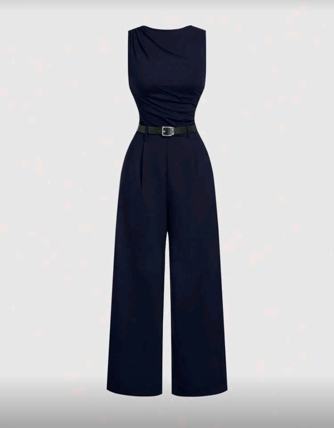 Jumpsuit azul de pierna ancha con pliegues