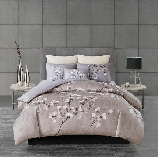 Natori Sakura Cotton Comforter Reversible Solid Cherry-Blossom, Queen, Lila