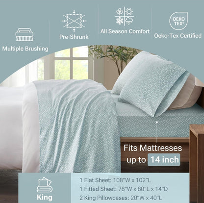 True North by Sleep Philosophy 100% Cotton Sheet Bedding Set King Aqua Dots 4 Piece