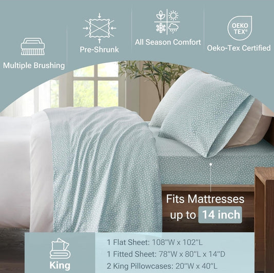 True North by Sleep Philosophy 100% Cotton Sheet Bedding Set King Aqua Dots 4 Piece