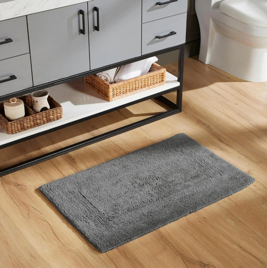 Better Trends Luxury Bath Rug, 100% Cotton 21" x 34" Bath Room Mat Extra Soft Tufted Water Absorbent & Reversible Machine Washable, 1 Alfombra de Baño Gris