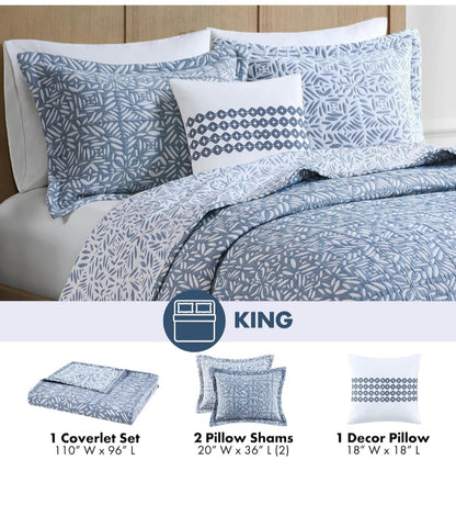 Madison Park Quilt Set Metelasse Reversible Coverlet Set Size, Soft Summer Quilt, All Season, King/Cal King, Azul, 4 Piezas