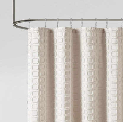 Madison Park Metro Bathroom Shower, Textured Woven Clipped Design Modern Mid-Century Privacy Bath Fabric Curtains, 72"x72" Sand (Color Arena), 1 Cortina de Baño