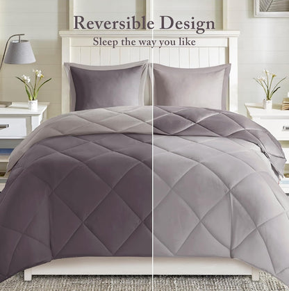 Madison Park Essentials Larkspur Comforter Set, 3 Piezas, Gris, Full/Queen