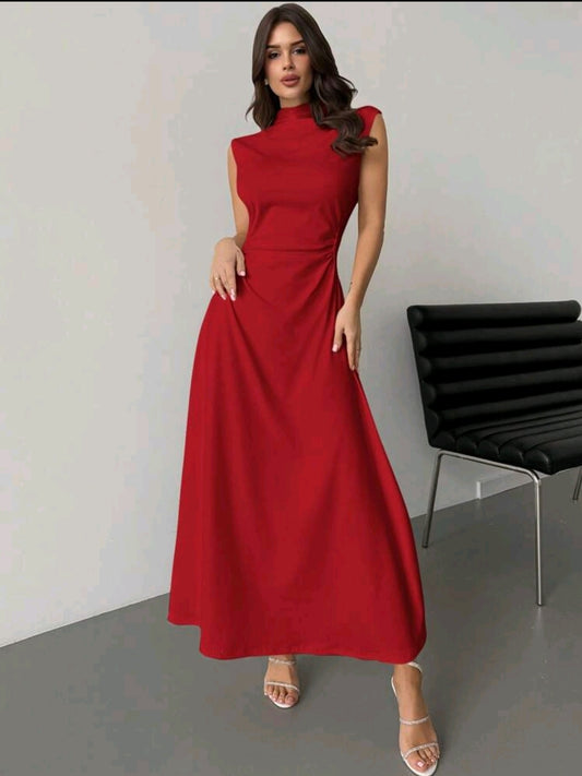 Vestido maxi rojo plisado