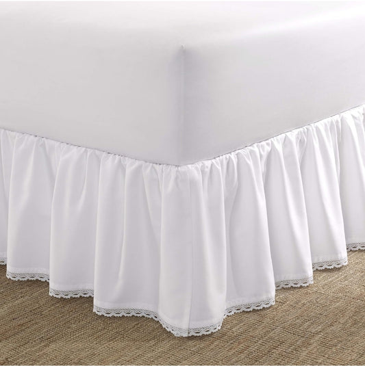 Laura Ashley Home - Bedskirt, Luxury Bedroom Decor, Wrinkle & Fade Resistant, Falda de Cama, Blanca, Queen
