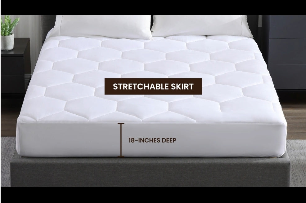 Royal Luxe
Classic Quilted Down Alternative Mattress Pads, Protector de colchón con acolchonamiento extra, Blanco, Full 54" x 75" + 12"