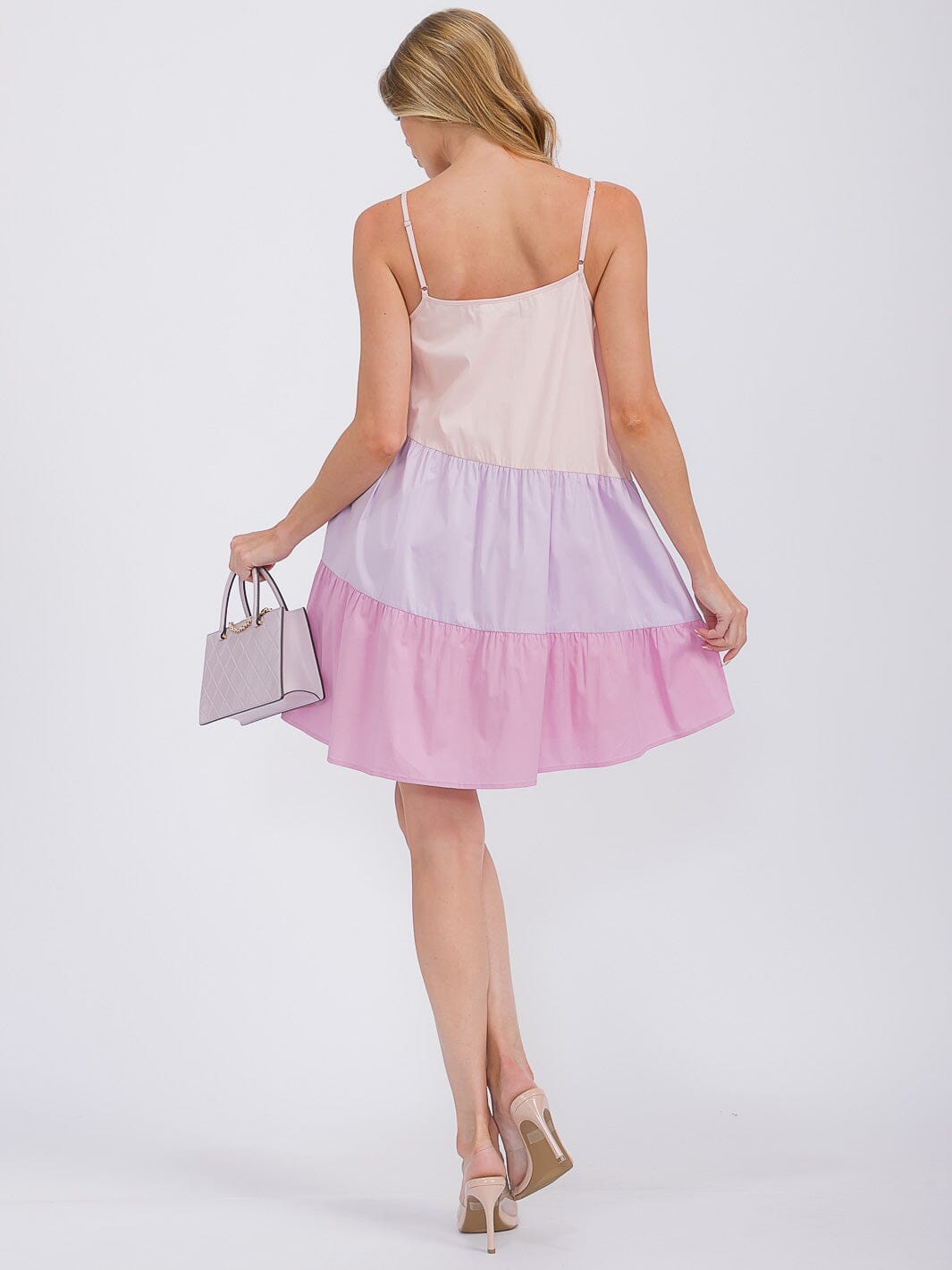 Vestido mini túnica tricolor con bolsillos