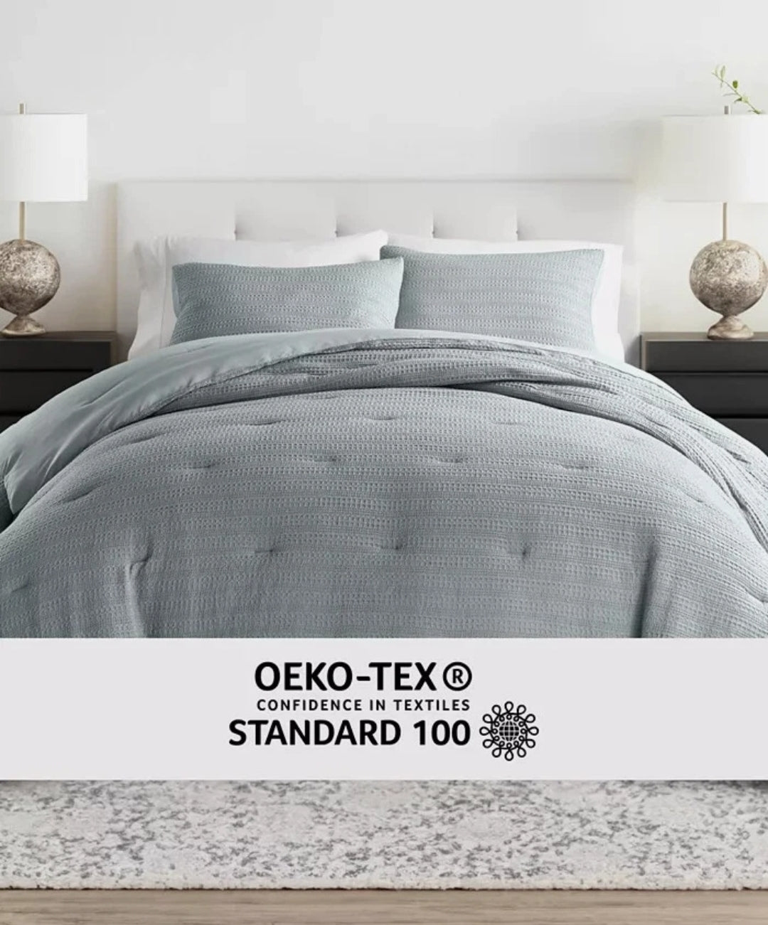 Ienjoy Home Blue Waffle Textured 3-Piece Comforter Set, Full/Queen, Azul