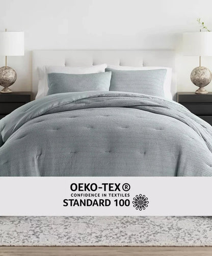 Ienjoy Home Blue Waffle Textured 3-Piece Comforter Set, Full/Queen, Azul