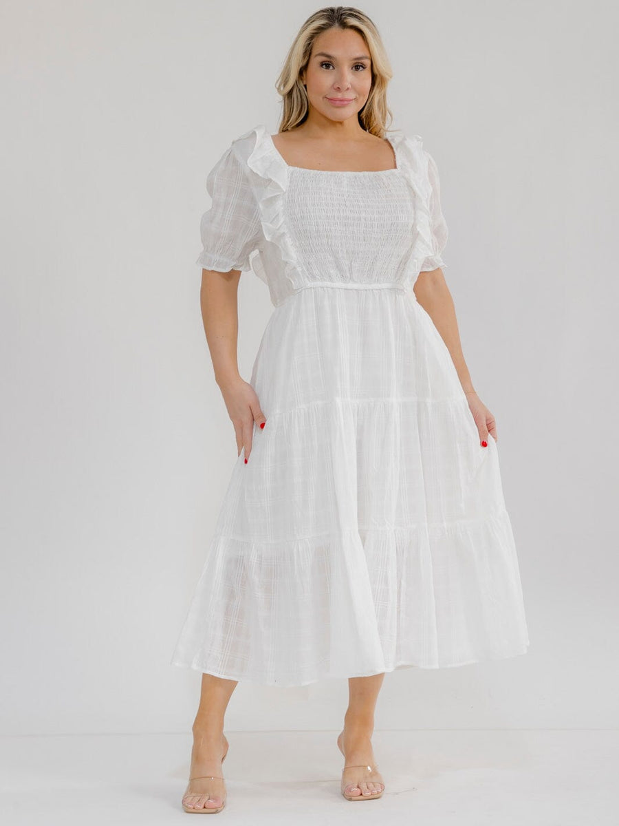 Vestido Plus maxi blanco con bolsillos y cuello cuadrado