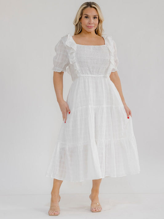Vestido Plus maxi blanco con bolsillos y cuello cuadrado