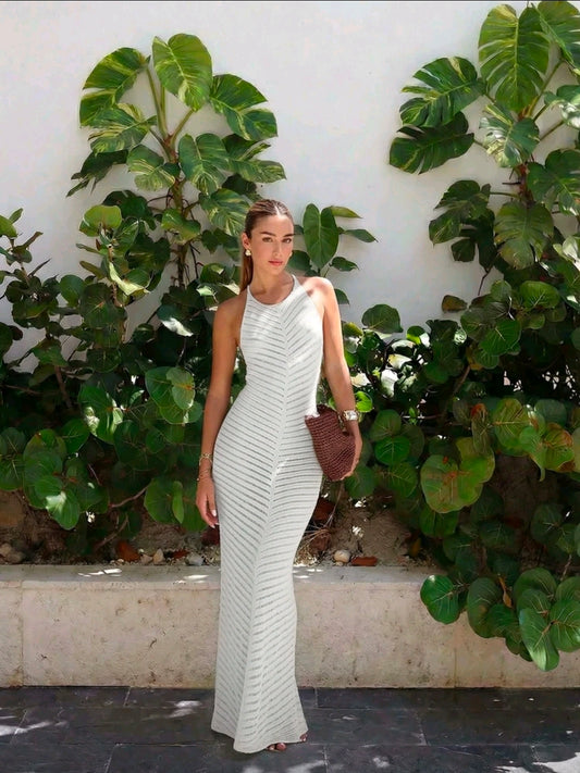 Vestido blanco de verano de crochet sin mangas (salida de baño)