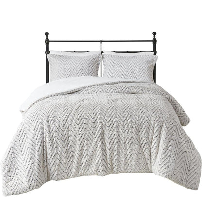 Madison Park Polyester Adelyn Brushed Long Fur Duvet Cover Set, 3 Piezas, Gris, King
