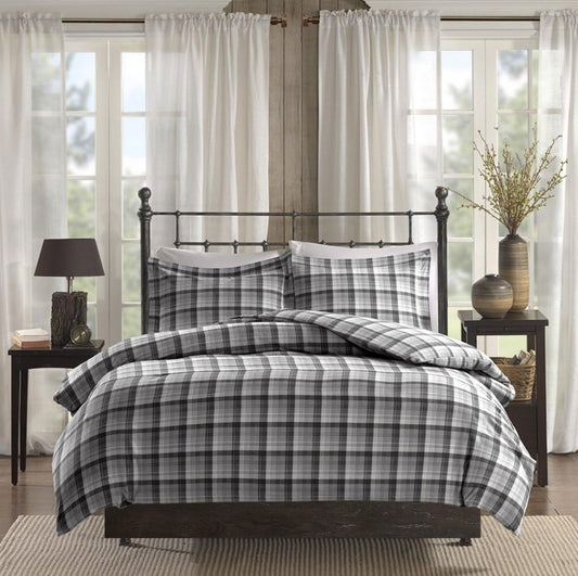 Woolrich Cotton Sheet Set Cottage Charms Print 100% Cotton Flannel Sheets Queen Size Grey Plaid 4 Piezas, Gris Queen