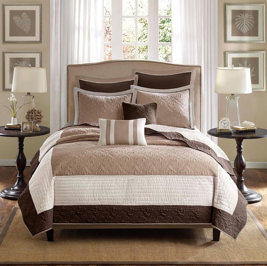 Madison Park Attingham Quilt Set 90"x90", Beige, 7 Piezas, Queen
