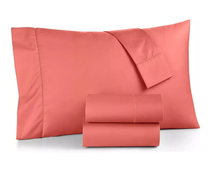 Charter Club Damask Solid 550 Thread Count Cotton 4-Pc. Full Sheet Set Poppy, Salmón, 4 Piezas, Twin