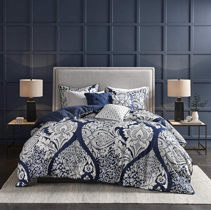 Madison Park Vienna Cotton Poly Blend Duvet Cover Set -  6 piezas, King, Azul