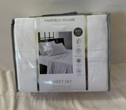 FAIRFIELD SQUARE 800-Thread Count Bedding Sheet Set, 4 Piezas, Blanco, King