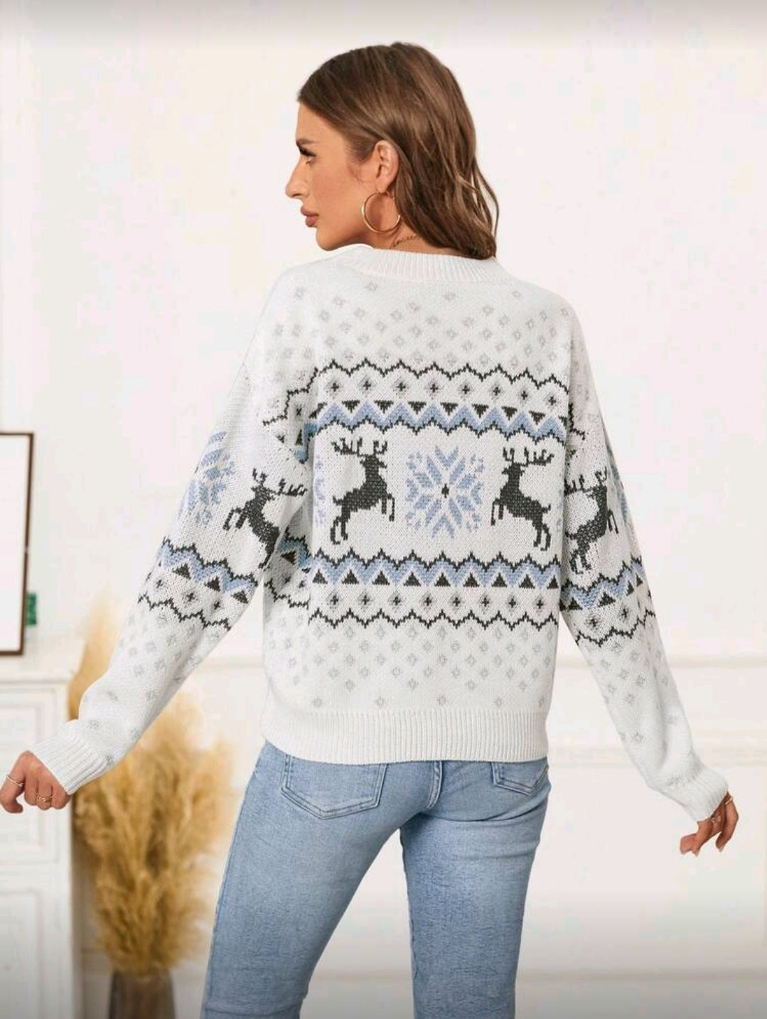 Suéter Blanco de renos y copo de nieve