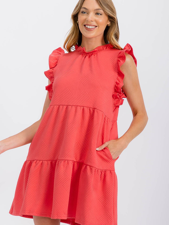 Vestido corto salmón con bolsillos