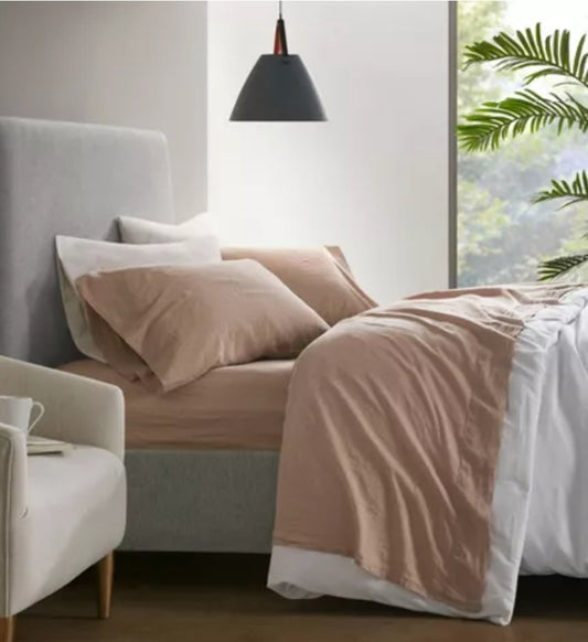 Madison Park Sheet Set 55% Cotton 45% Linen, Café, 4 Piezas, Full