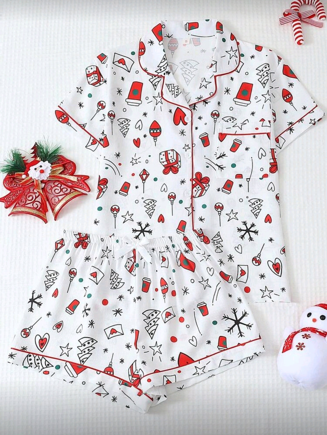 Conjunto de Pijama Navideña Blanca para mujer