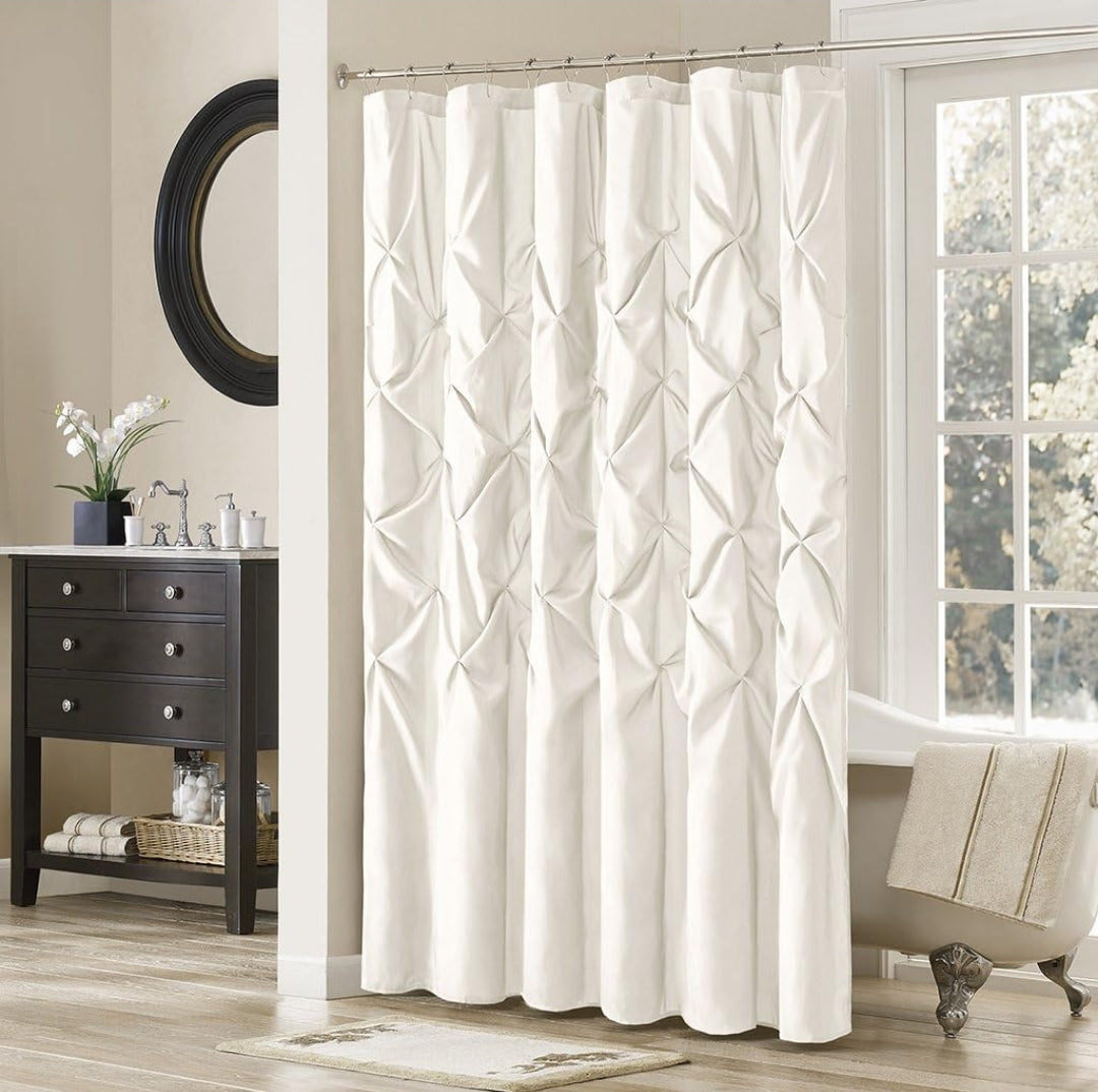 Madison Park Laurel White Shower Curtain, Solid Transitional Shower Curtains for Bathroom, 72 X 72, 1 cortina de baño, Blanco