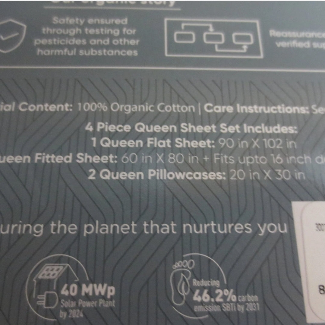 EVERYDAY HOME by Trident 100% ORGANIC COTTON SHEET SET 4 Piezas, Blanco, Queen