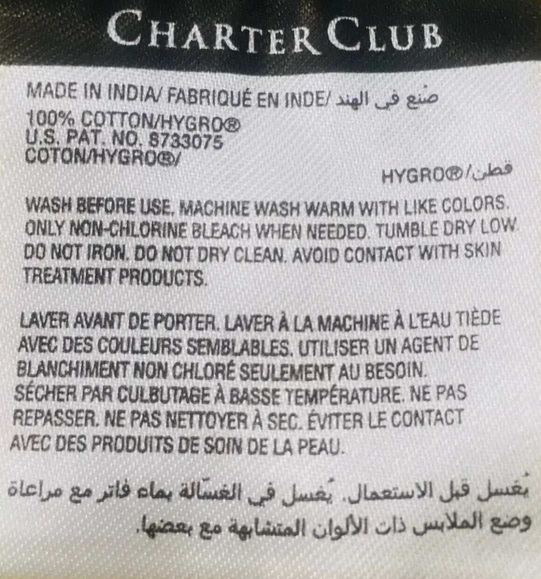 2 Toallas de Mano SMOKE GRAY Charter Club Elite 100% Hygro Cotton 33x64 inch BATH SHEETS