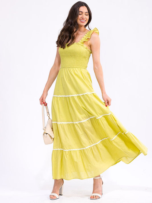 Vestido maxi verde lima sin mangas y con bolsillos