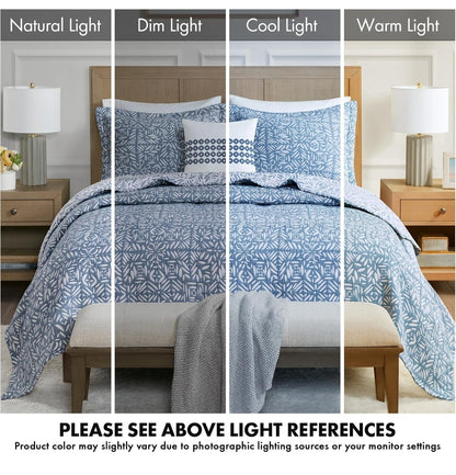 Madison Park Quilt Set Metelasse Reversible Coverlet Set Size, Soft Summer Quilt, All Season, King/Cal King, Azul, 4 Piezas